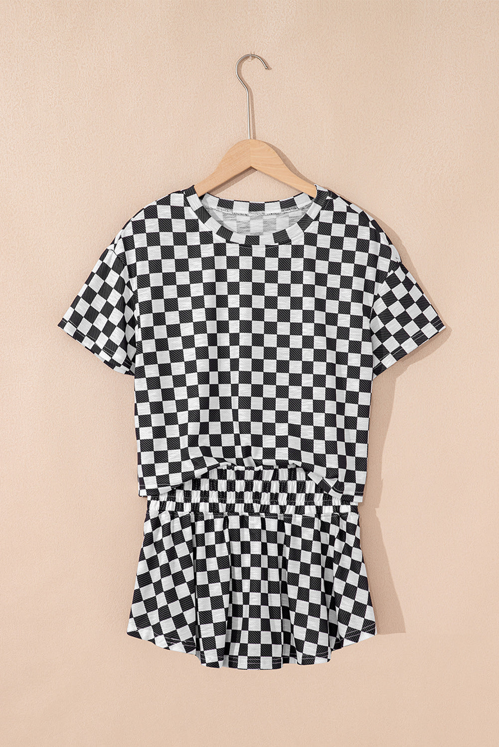 Checkerboard T Shirt and High Waist Skorts 2 Piece Outfit